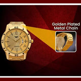 Golden Watch With Golden Chain with Free Digital Watch Combo